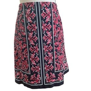 Talbots A-Line Skirt Bandana Print Navy Blue and Red Lined Plus size 18W Petite